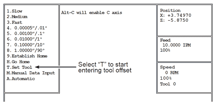 Image of OmniTurn Tool Offset Page: Select T
