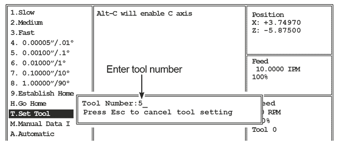 Image of OmniTurn Tool Offset Page: Enter Tool Number