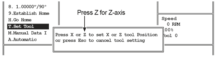Image of OmniTurn Tool Offset Page: Select Z Axis