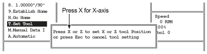 Image of OmniTurn Tool Offset Page: Select X Axis