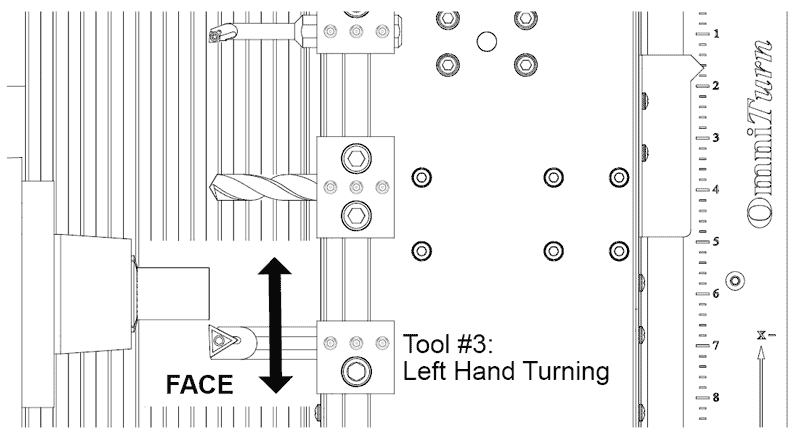 Image of OmniTurn Tooling Plate with Left-hand Turning Tool at Face of Part