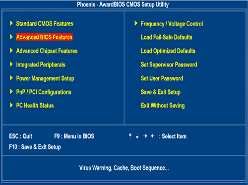 Image of ML BIOS Main Screen with Advanced Features highlighted