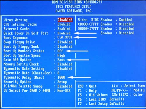 TF-486 Motherboard BIOS Features Menu