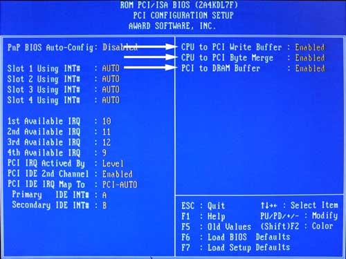 TF-486 Motherboard BIOS: PCI Configuration Screen