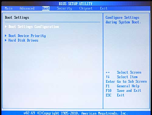 Image of VB7009 BIOS Boot Settings Screen1
