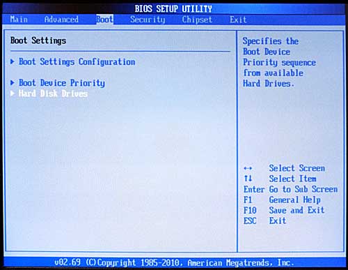 Image of VB7009 BIOS Boot Settings Screen2