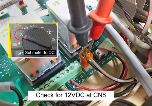 Image of meter leads at CN8 on connect card