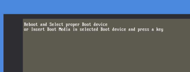 Image of Reboot and Select Proper boot device error
