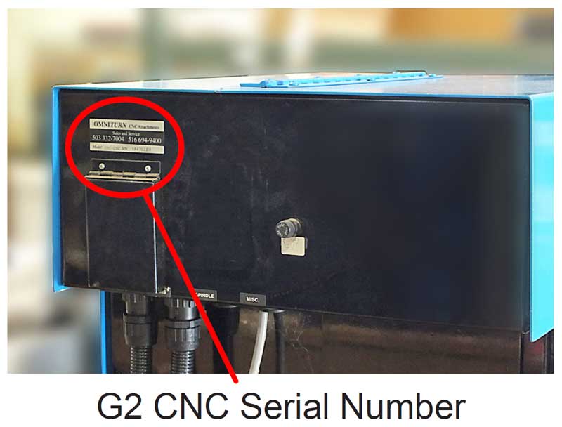 Image of G2 CNC Serial Number Location